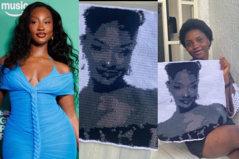 “When Art Meets Appreciation_ Tems Gifts Fan ₦3 Million for Crochet Portrait!”